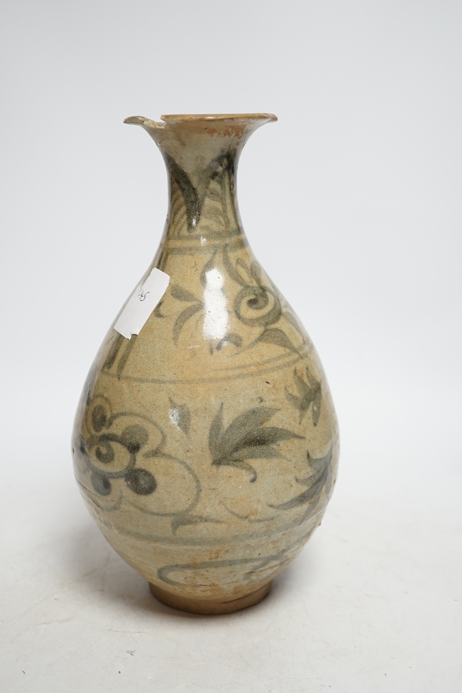 A Chinese blue and white pear shaped vase, Yuan dynasty, 25.5cm high